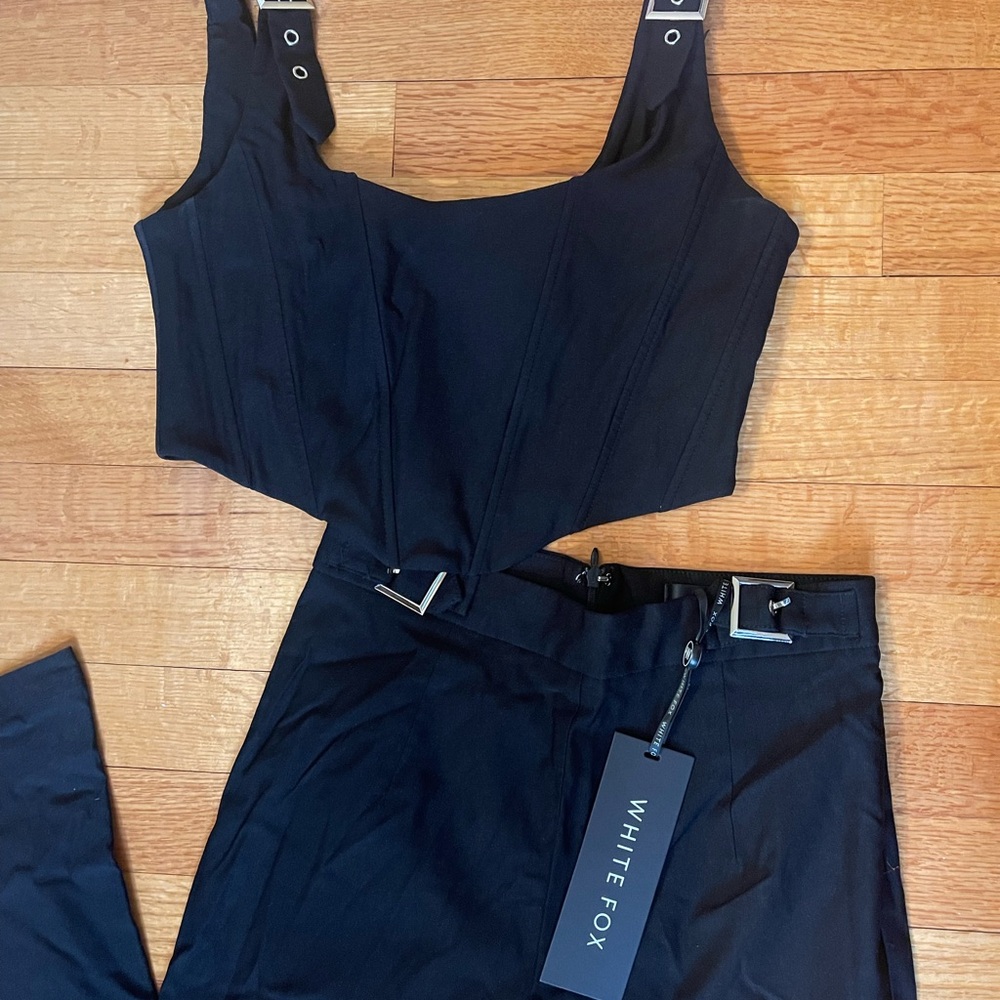 White Fox Boutique Black Crop Top & High-Waist Trousers Set